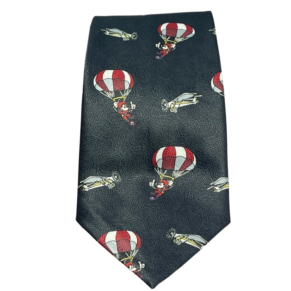 VTG Mickey Unlimited “Aviation Airplanes and Parachutes Black Tie Red Accents